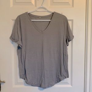 Light gray short, sleeved striped Lululemon T-shirt